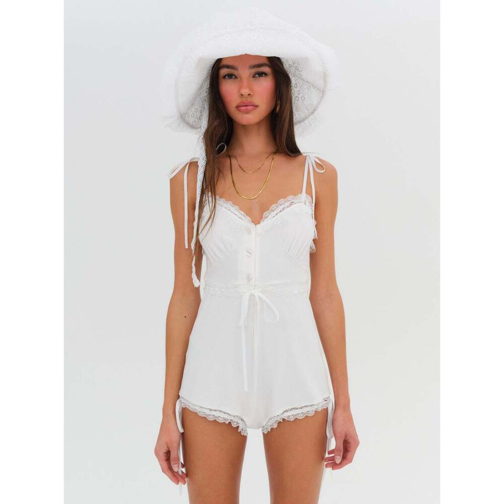 For Love & Lemons Joan Romper XXS / White